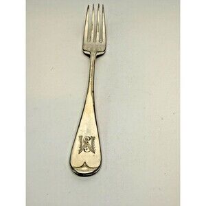 Antique MB S‎ Electro Plated Table Dinner Fork Engraved Script Monogram M Vtg
